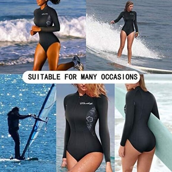 Women's Black Long Sleeve Swimsuit - Picture 4 of 10
